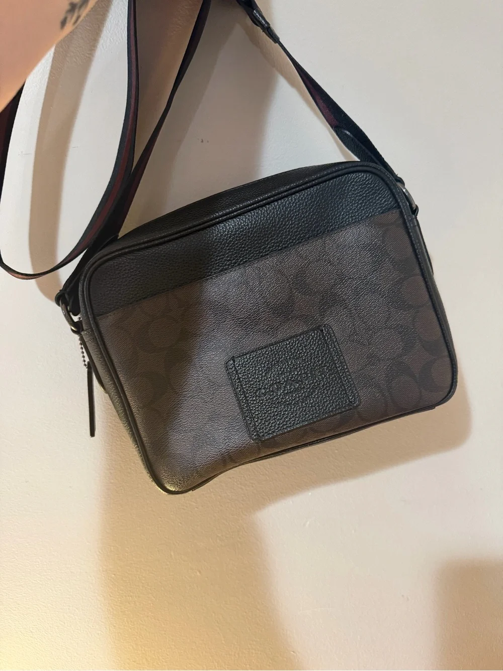 Coach Brown Signature Canvas City Patch Messenger Bag with Striped Strap